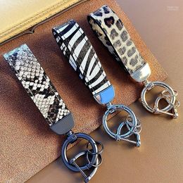 Keychains Luxury Genuine Leather Keychain Lanyard Men Women Leopard Zebra Snake Pattern Buckle Car Key Ring Holder Jewellery Gift Fred22