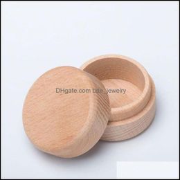 natural boxes UK - Jewelry Boxes Packaging Display Beech Wood Small Round Storage Box Retro Vintage Ring For Wedding Natural Wooden Case 136 U2 Drop Delivery