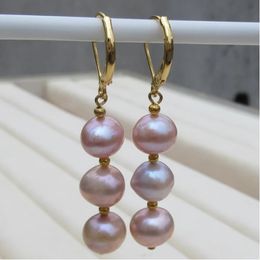 Hand made dangle 8-9mm purple freshwater pearl drop earrings for women fashion Jewellery