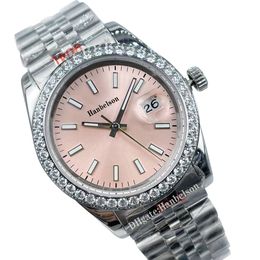 ladies watch 36mm womens Asia 2813 automatic movement mint Pink dial luminous diamond bezel luminous Sapphire glass lovers wristwatch