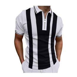 Moda ince fit şerit baskı polos tişörtleri yaz erkekleri için fermuarlı yaka tasarımcısı ekleme renk kısa kollu polo gömlekler zzpl61-70