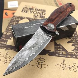 wooden pocket knives UK - Classic Kershaw 4020 Tactical Folding Knife Damascus Blade Outdoor Camping Hunting Survival Bearing Wooden Handle Pocket Knives ED309E