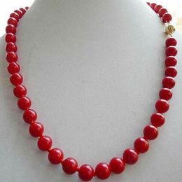 Natural 10mm South Sea Red Coral Round Gemstone Beads Necklace 18" AAA