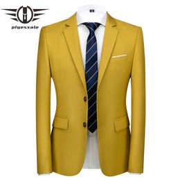 Plyesxale Erkekler Koyu Sarı Blazer İlkbahar Sonbahar Slim Fit Iş Rahat Adam Butik Blazer Ceket erkek Düğün Blazers Q980 220409