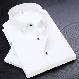 High Quality Nonironing Men Dress Shirt Short Sleeve Solid Male Clothing Fit Business Shirts White Blue Navy Black Red 220527