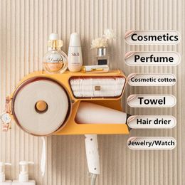 Hooks & Rails Hair Dryer Holder Tissue Storage Rack Jewelry Watch Organizer Adhesive Wall Mounted Nail Free No Drilling Spiral Stand Bathroo