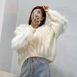 Women's Fur & Faux Fashion Female Autumn Winter Pullover/Cardigan Sweater With Real Plus Size Women Warm Loose Natural Raccoon KnitwearWomen