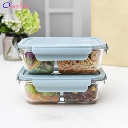 Rectangular Transparent Glass Lunch Box Microwave Oven Heating Food Bento Refrigerated Sealed Leakproof Container Y200429