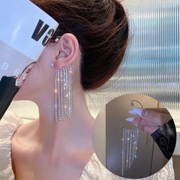 Clip-on & Screw Back Korean Shining Rhinestone Long Tassel Ear Clip Cuff Exquisite Butterfly Earrings Wedding Party Jewelry For Girls WomenC