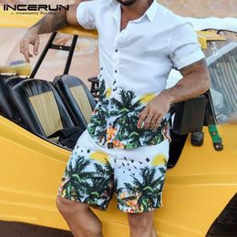 Men's Tracksuits Printed Men Hawaiian Sets Vacation Lapel Short Sleeve Shirt & Shorts Summer Fashion Streetwear Mens Suits 2 Pieces S-3XL IN