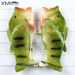 Xmistuo 3D Large Size Funny Fish ParentChild Simulation Creative Couple Beach Shoes Sandals Women Slippers J220716