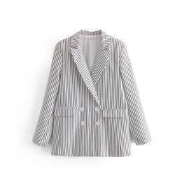 New arrival women European and American fashion STRIPE Double Breasted long sleeved suit jacket T200319