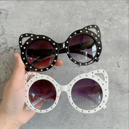 Cute drill Cat Ear Kids Sunglasses Girls Pink Purple White Children Glasses Baby Boys Round Eyeglasses Trends Party Outdoor