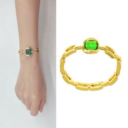 Luxury Stainless Steel Bracelet Big Green Diamond Cuff Bangles Charm Crystal Stone Wide Hand Designer Custom African Jewelry Dubai
