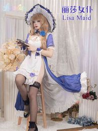 Anime Lisa Maid Cosplay Costume Game Genshin Impact Cosplay Lisa Maid Ver Dress Role Playing Dress Halloween Dress For Women J220720