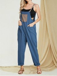 Women's Jumpsuits & Rompers Summer Women Casual Loose Linen Cotton Jumpsuit Sleeveless Backless Playsuit Trousers Overalls Plus Size L-5XLWo