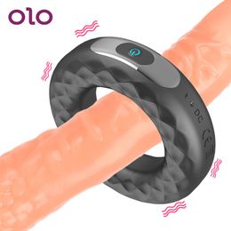 OLO Erection Lock Ring Delay Ejaculation USB Rechargeable Cock Vibrating Penis 10 Frequency Silicone sexy Toys for Men
