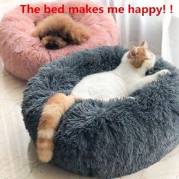 Long Plush Super Soft Pet Bed Kennel Dog Round Cat Winter Warm Sleeping House Bag Puppy Cushion Mat Portable Y200330