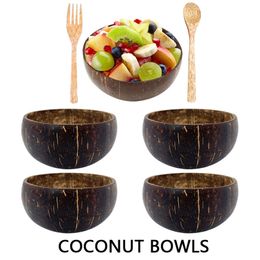 Ramadan Decoration Natural Coconut Shell Bowl Spoon Set Creative Coconut Bowls Fruit Salad Bowl Noodle Wooden Tableware Kitchen 220408
