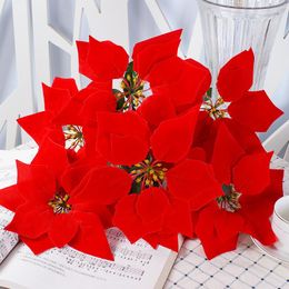 red wreaths UK - Decorative Flowers & Wreaths Styles Big Real Touch Artificial Felt Red Poinsettia Bouquet Christmas Bushes Ornament Not Including VaseDecora