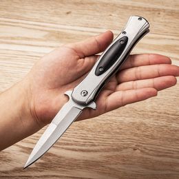 R7226 Assisted Folding Knife 3Cr13Mov Satin Blade Wood with Stainless Steel Sheet Handle Outdoor EDC Pocket Tactical Knives