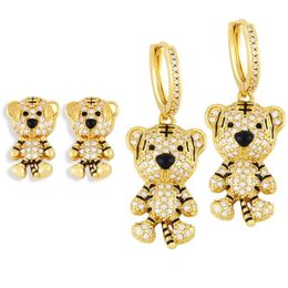 Hoop & Huggie Cute Tiger Earrings For Women High Quality 18K Gold Plate Ear Stud Chic Small Animal Jewellery GiftsHoop HoopHoop