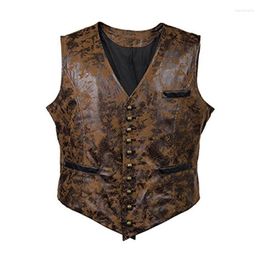Men's Vests Steampunk Cosplay Costume Vest Jacket Rivet Button Faux Leather Cowboy Waist Coat Chalecos Para Hombre Kare22