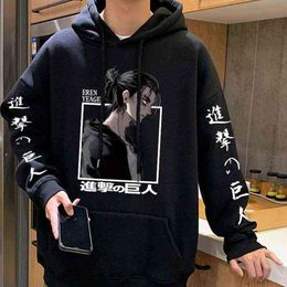 Attack on Titan Hoodies Eren Yeager Anime Print Hoodie Long Sleeve Loose Hip Hop Sweatshirt Men Streetwear Oversized Hoody Tops Y220713