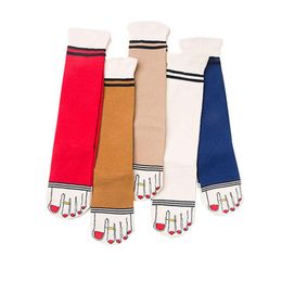 Socks & Hosiery 5 Pairs Women Original Funny Sock Four Seasons Fit Lotus Leaf Top Red Nail Polish Toes With Ring Fashion Novel