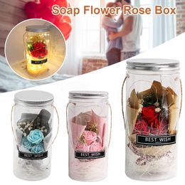 Decorative Flowers & Wreaths Soap Flower Rose Box With Mason Jar Lights Battery Operated Fairy Home Wall Hanging Ornaments Valentines Day Gi