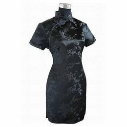 Ethnic Clothing Black Traditional Chinese Sexy Dress Mujer Vestido Women's Satin Qipao Mini Cheongsam Flower Plus SizeEthnic