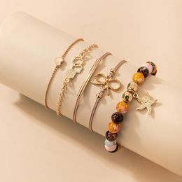 Link Chain HuaTang Trendy Colourful Beaded Bracelets For Women Starfish Five Layer Bow Heart Irregular Geometric Bracelet Set Part Jewellery Ke