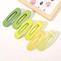 Women Large Green Series Ellipse Side Hair Clip Barrettes Hollow Out Plastic Yellow Ponytail Duck Clips Girl Fresh Colour Frosted Edge Bang Hairpins Length 11 CM