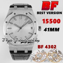 BFF bf15500 CAL.4302 bf4302 Automatic 41mm Mens Watch Stainless Steel Case Silver Textured Dial White Stick Markers Leather Strap Super Edition eternity Watches