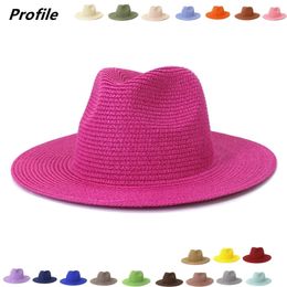 Summer hat adjustable jazz men and women straw Fedora sun beach fluorescent green 220725