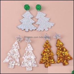 Dangle Chandelier Earrings Jewellery Fishsheep Trendy Glitter Acrylic Christmas Trees Drop For Women Cute Festive Snowman Earring Xmas Deliv