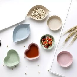 4 Designs Seasoning Dishes Snack Plate Salt Vinegar Soy Sauce Saucer Condiment Containers Degradation Wheat Straw Bowl GG0727