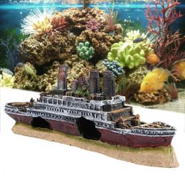 rium Ornaments Wreck Shipwreck Broken Boat Fish Tank Cave Decor Creative Landscape Y200917