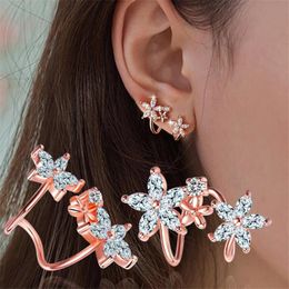 silver piercing earrings UK - Stud H Exquisite S925 Silver Rose Gold Color Flower Ear Earrings Piercing Cuff For Women Girls BrincosStud