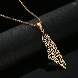 Pendant Necklaces Trendy Jewelry Arabic Hollow Stainless Steel Palestine Israel Map For Men Women Chain Necklace Elle22