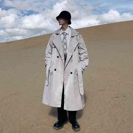 Japanese Style Trench Coat Mens New Fashion Loose Overcoat Men Casual Solid Long Jacket Windbreaker Male Autumn Trench Homme L220725