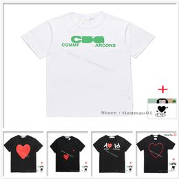 Camiseta de hombres Mujeres Camisetas de alta calidad Algodón japonés algodón corto bordado bordado corazón grande amor estampado cara sonriente pareja colección d12