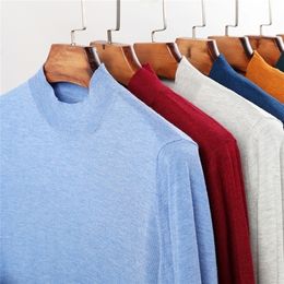 Autumn Men's Half High Neck Thin Wool Sweater Fashion Casual High Quality Brand Pullover Sweater Male Clothes 201221