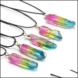 Arts And Crafts Colorf Crystal Column Necklace Pendant Gradient Colour Quartz Crystals Wire Wrap Necklaces Healing Guardia Sports2010 Dhgan