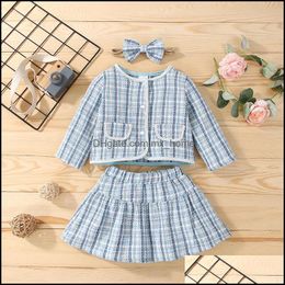 Clothing Sets Kids Girls Lattice Outfits Infant Headbandsandplaid Topsandskirts 3Pcs/Set Spring Autumn Fashion Ba Mxhome Dhnyg