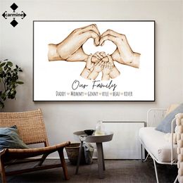 Custom Family Painting Loving Hands Personalised Canvas Art Print Personalised Gift Wall Decor for Living Room 220614