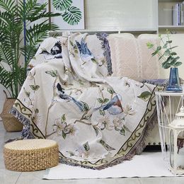 Chair Covers Flower And Bird Throw Blanket For Bed Sofa Living Room Soft Towel With Tassel Knitted Rugs Slipcovers Couch