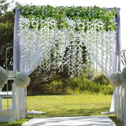 Decorative Flowers & Wreaths 12Pcs 45inch Wisteria Artificial Fake Plant Vine Garden Outdoor Decor Hanging Garland For Home Wedding Decorati