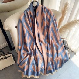 travel shawl Canada - Scarves 2022 Winter Cashmere Warm Shawl Scarf Women Print Stripe Thick Autumn Blanket Wraps Travel Stoles Bufanda Echarpe