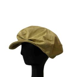 Large Solid Colour Beret Octagonal Caps For Women Men French Lazy Street Artist Painter Hats Cotton Short Roof Edges Pleats Baseball cap J220722